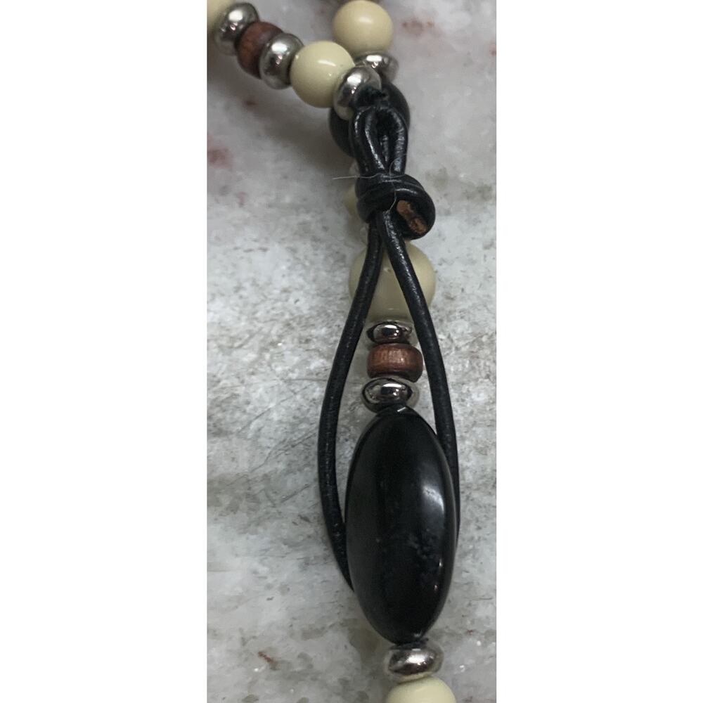 CHAPS SIGNED OVAL TIGER'S EYE ONYX BEAD NECKLACE SILVER BUTTON CLASP R1 - Picture 5 of 7